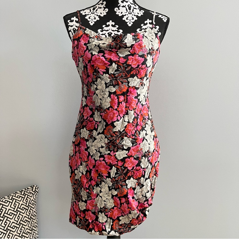 Cinq a Sept Silk Floral Mini Slip Dress Size 12 Cowl Neck Cocktail Vibrant